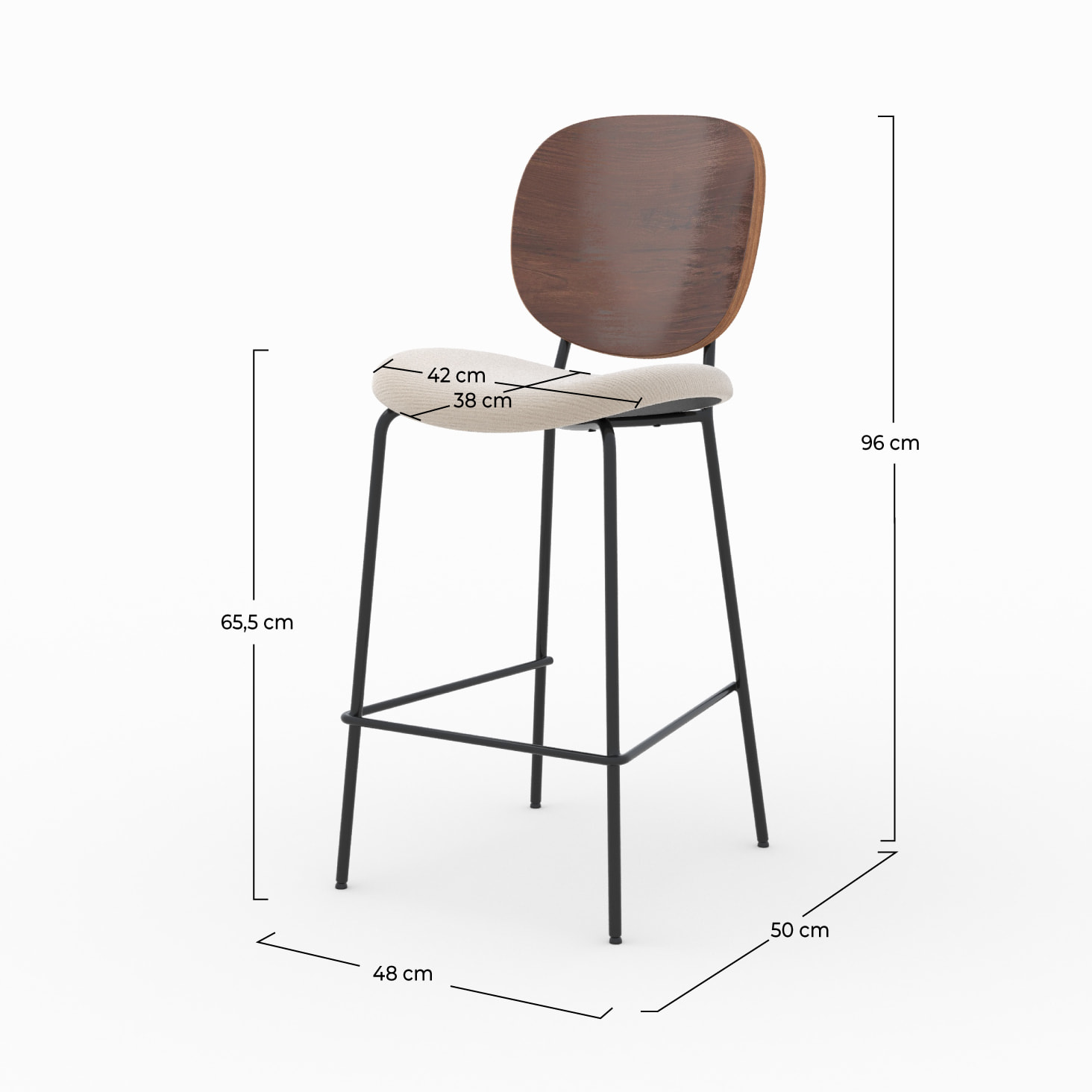 Lot de 2 chaises pour îlot central 65,5 cm en tissu beige - Simone