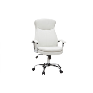 Fauteuil de bureau à roulettes design blanc et acier chromé WALL STREET