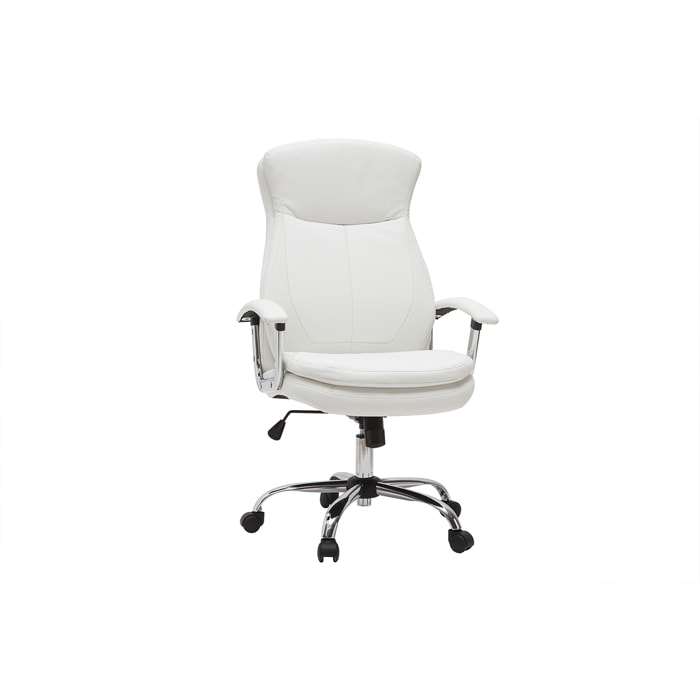 Fauteuil de bureau à roulettes design blanc et acier chromé WALL STREET