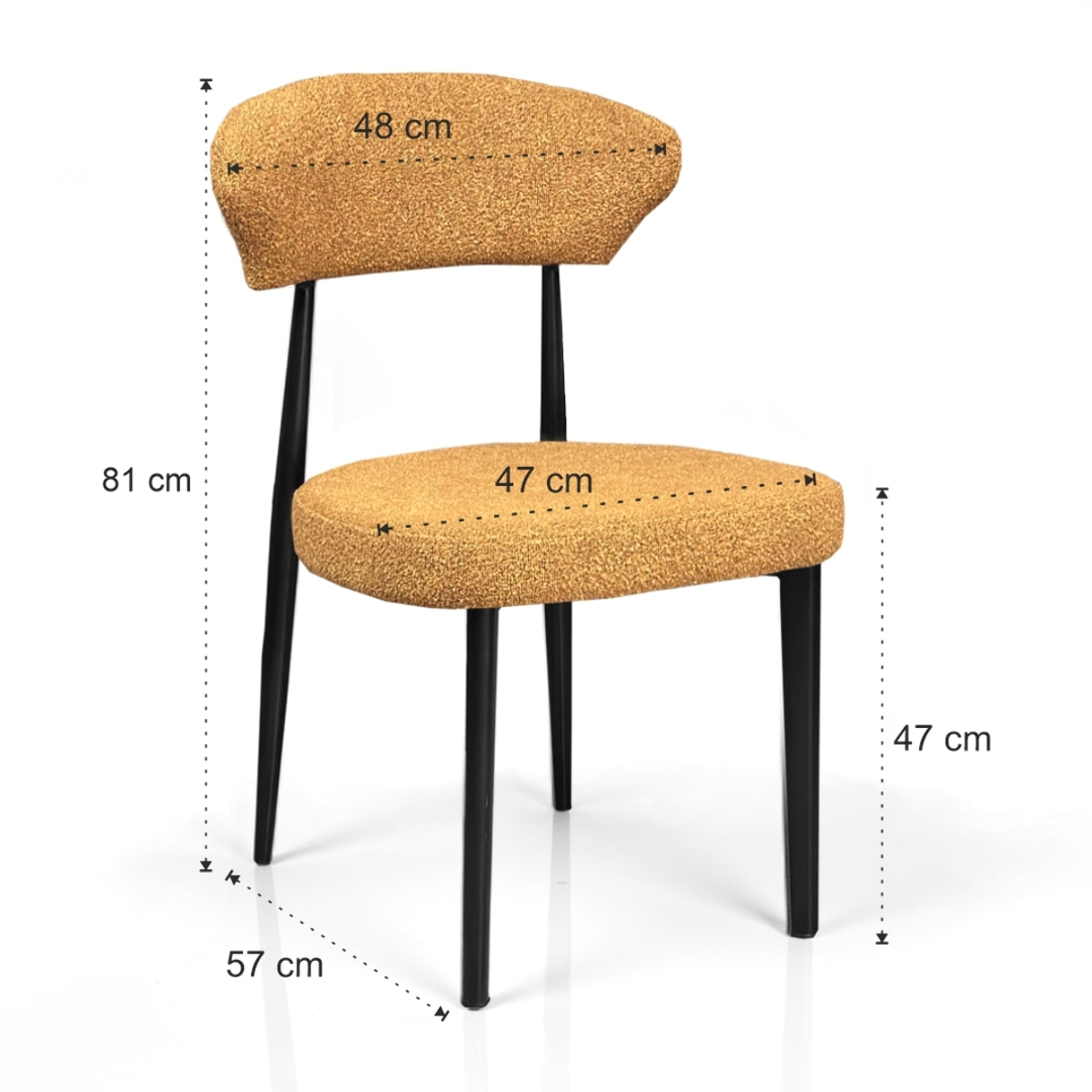 Lot de 2 chaises de salle à manger Tomasucci MELANIA, en tissu, jaune moutarde, 57 × 48 × 81 cm