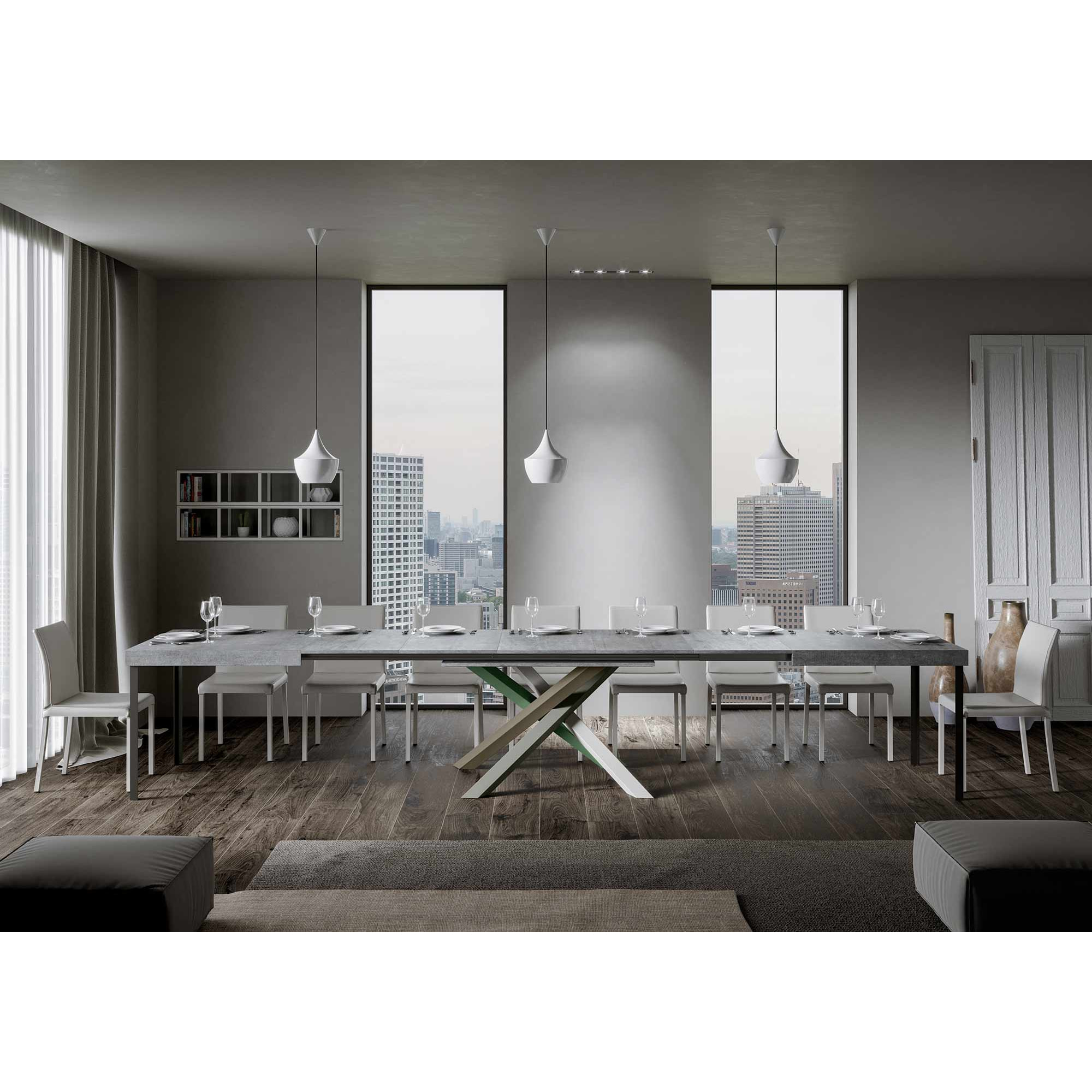 Table extensible 90x130/390 cm Volantis Gris Béton cadre 4/A