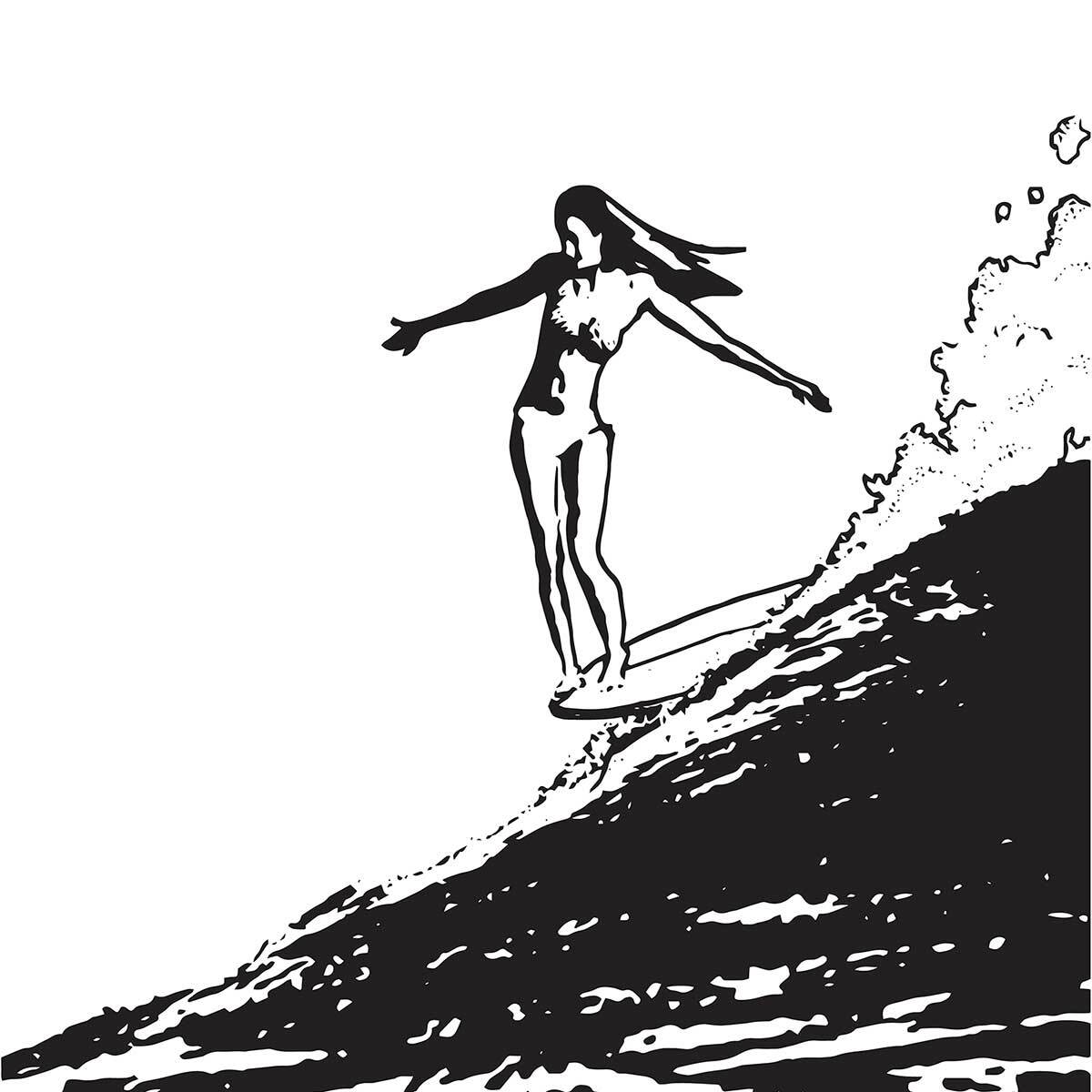 Poster surfeuse longboard Affiche sous cadre noir