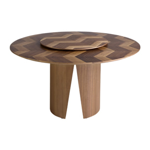 Mesa comedor Angel Cerdá redonda con tapa fija y estructura de madera chapada en nogal natural 150x150x76cm