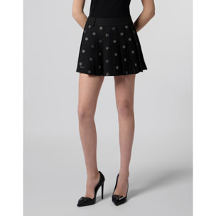 PHILIPP PLEIN Pleated Mini Skirt Small Monogram Strass Monogram Strass