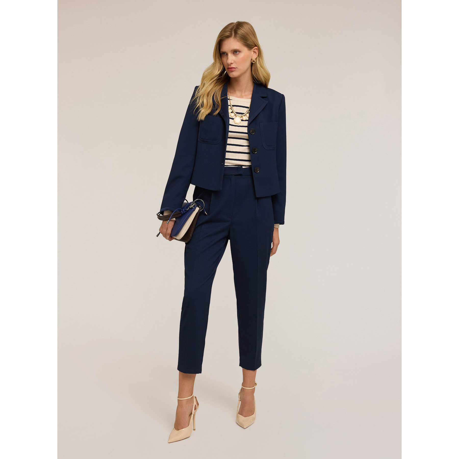 Motivi - Pantaloni carrot con cintura in raso - Blu