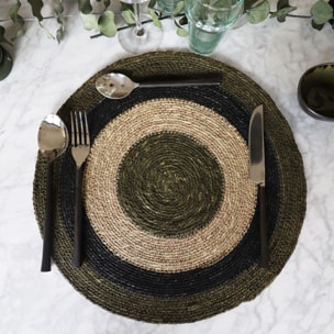 Lot de 6 sets de table vert en jonc de mer 38cm LUNA