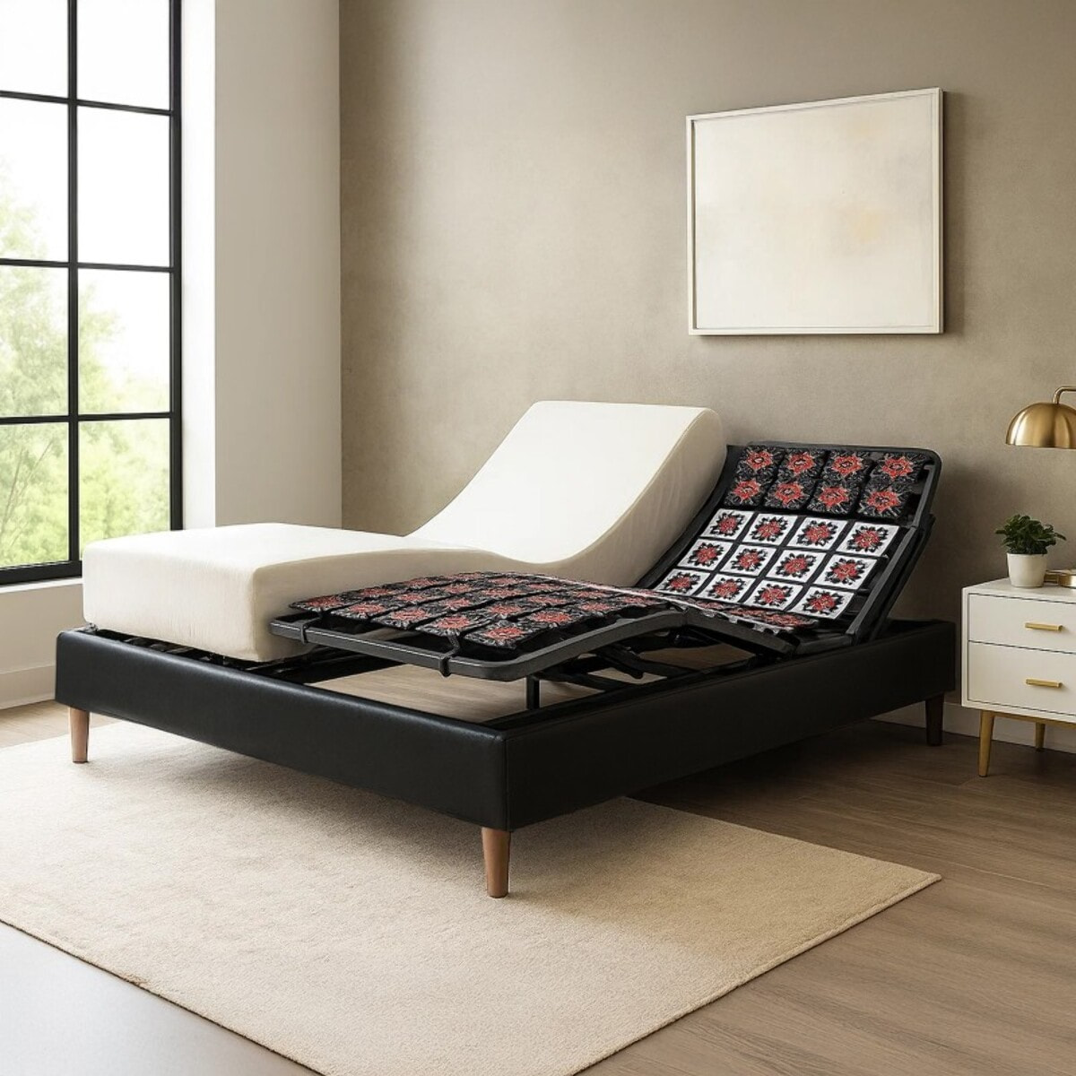 Ensemble literie orthopédique électrique à plots & matelas mémoire de forme| Sommier 100% plots | Contours de lit inclus | Moteur et Télécommande inclus