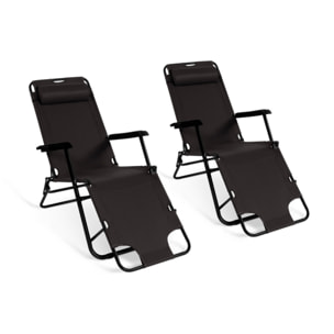 Fauteuils de jardin Relax double position noirs - lot de 2