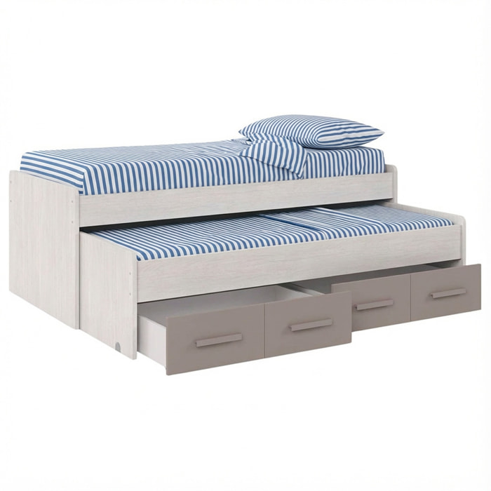 Letto A Castello Con Letto Estraibile E 2 Cassetti Contenitore Per Cameretta Bambini Ragazzi Salvaspazio 198 x 69 x 96 Cm Rovere Chiaro E Tortora