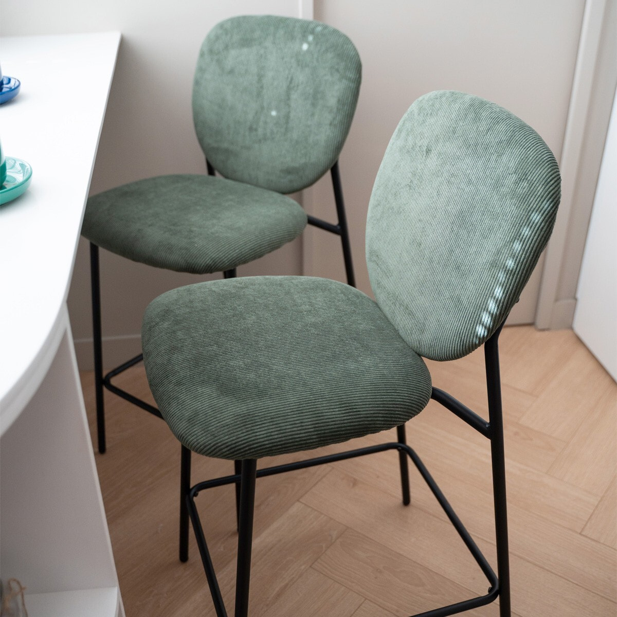 Lot de 2 tabourets de bar en velours côtelé - BETTY