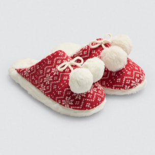 Pantofole da donna con pompon e stampa natalizia
