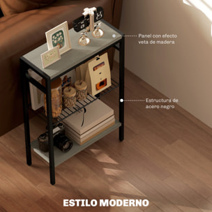 Mesa Auxiliar Estrecha de 3 Niveles Mesita Auxiliar Industrial con Estantes Abiertos y Estructura de Acero para Salón Dormitorio 43x18x62,5 cm Gris