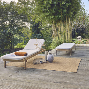 Lot de 2 bains de soleil PUNTA CANA en bois d'acacia. inclinable. déhoussable. coussin beige en polyester