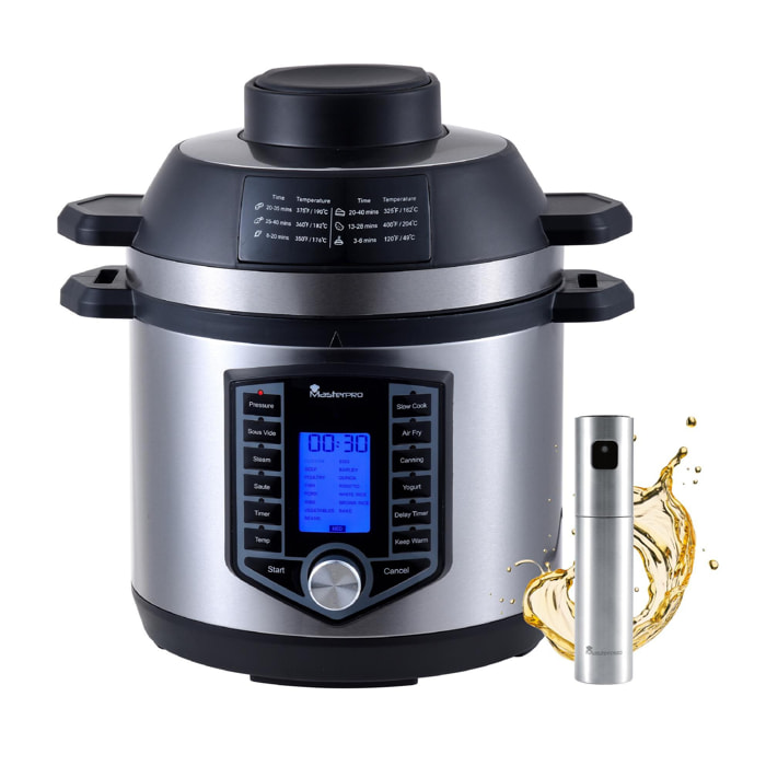 Kit de freidora de aire con olla a presión de 1500w de 6l + spray pulverizador de aceite masterpro