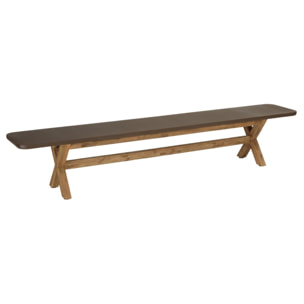NESTOR - Banc 240x40cm effet béton marron pieds en bois d'acacia