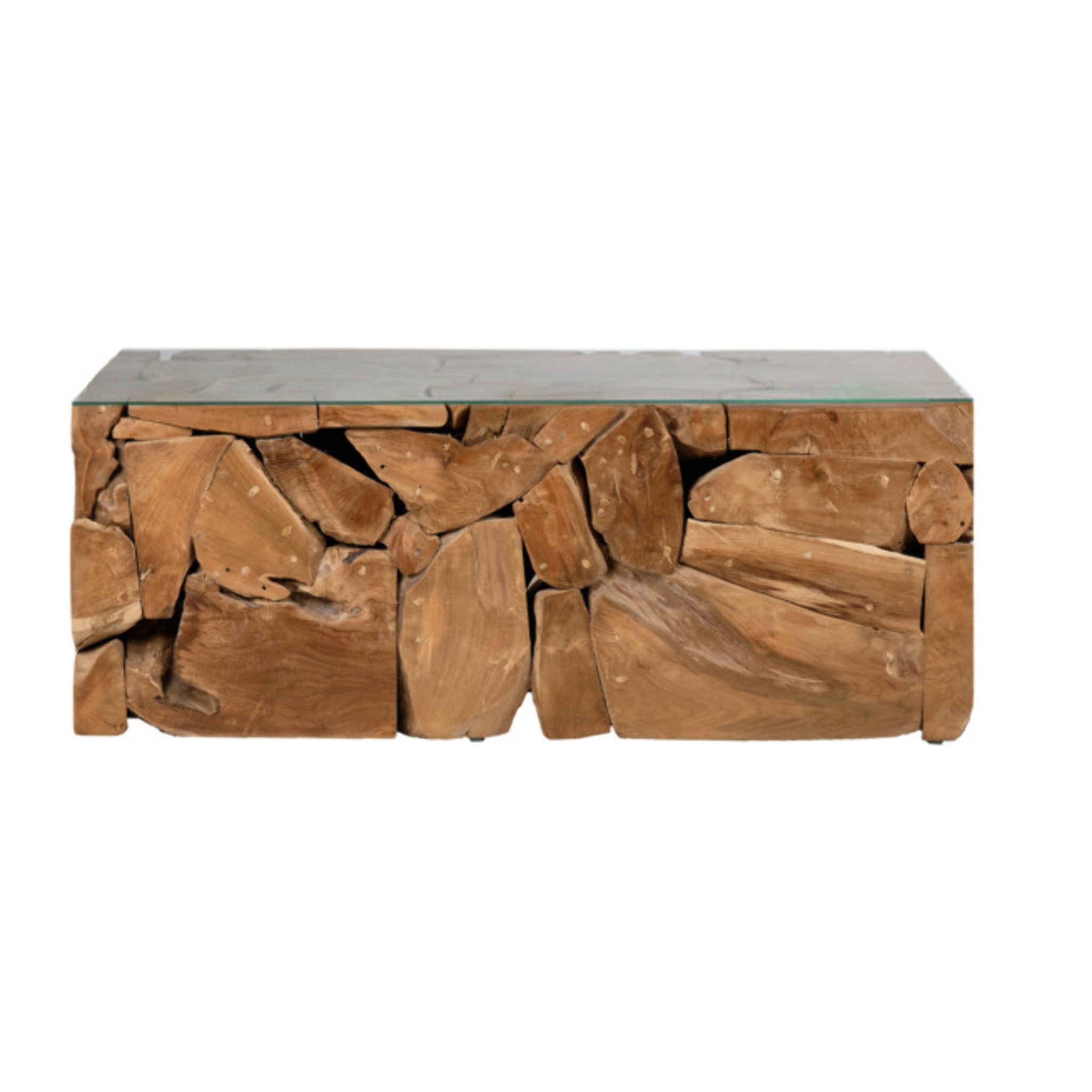 Table basse rectangle 120 x 60 cm teck et plateau verre trempé - KAMI