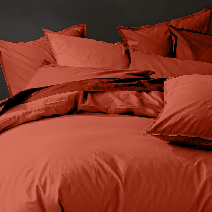 Housse De Couette 100% percale Coton lavé 80fils Paprika