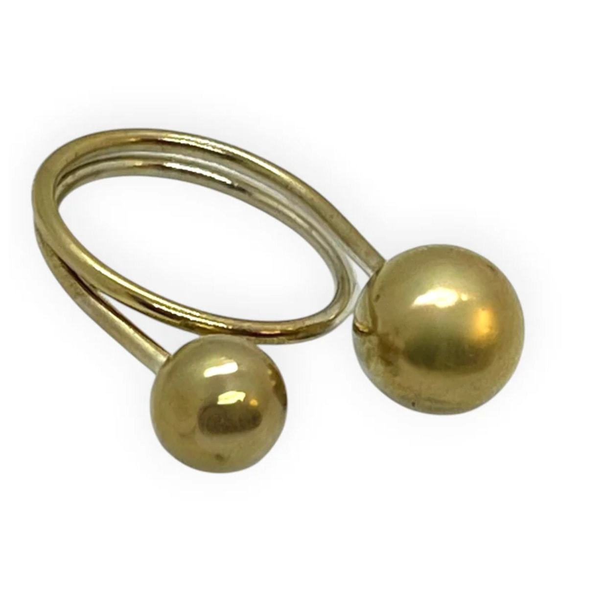 Anillo doble Bola latón espiral dorado