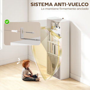 Estantería para Libros Estrecha, Librería con Puertas, Estantes Abiertos y Armario con Balda Ajustable, para Salón, Estudio, Oficina, 60x30x149,5 cm, Blanco y Marrón