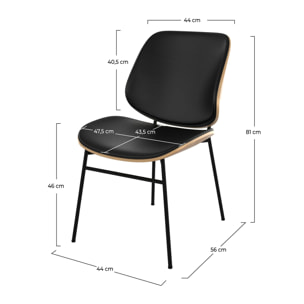 Chaise en bois foncé, PU noir et pieds en métal noir - Hector