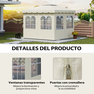 4 Paredes Laterales para Cenador 3x3 m Laterales de Carpa con Ganchos 8 Ventanas Protección UV Reemplazo Lateral para Carpa de Jardín Exterior Fiesta Crema