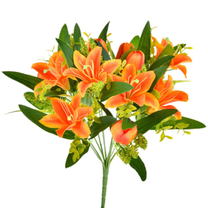 Bouquet Di Tulipani E Gigli. Altezza 37 Cm - Pezzi 6 - 18X37X5cm - Colore: Arancio - Bianchi Dino - Fiori Artificiali