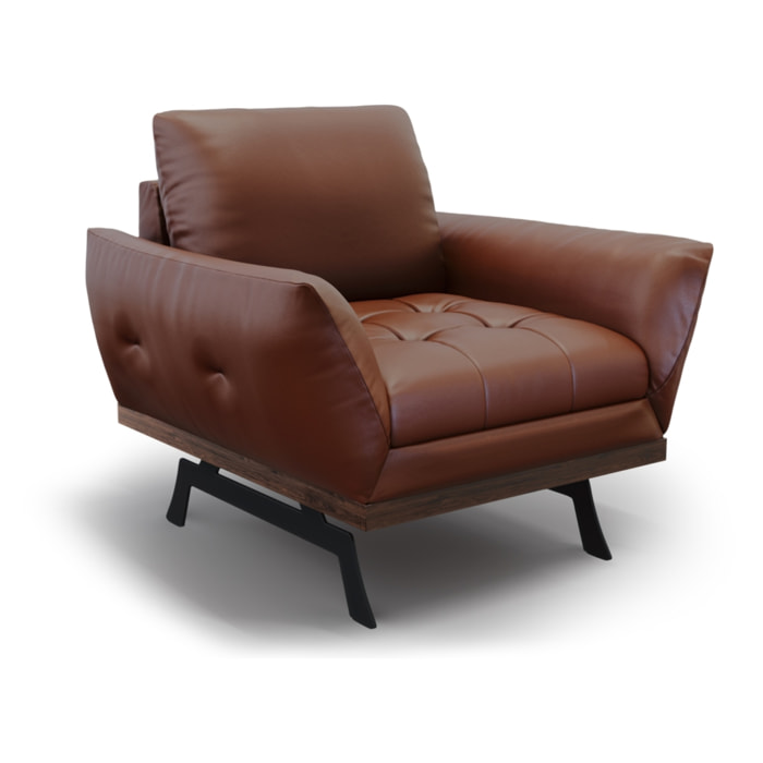 Fauteuil "Olivier" en cuir véritable marron