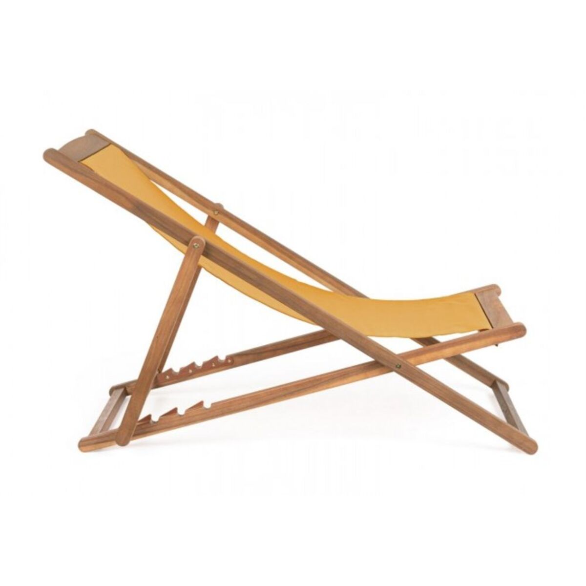Set di 4 sdraio NOEMI in legno di acacia e tessuto giallo, reclinabili