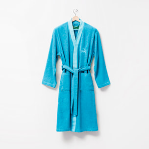 Albornoz 380gsm 100% algodón con ribete jacquard azul summer benetton