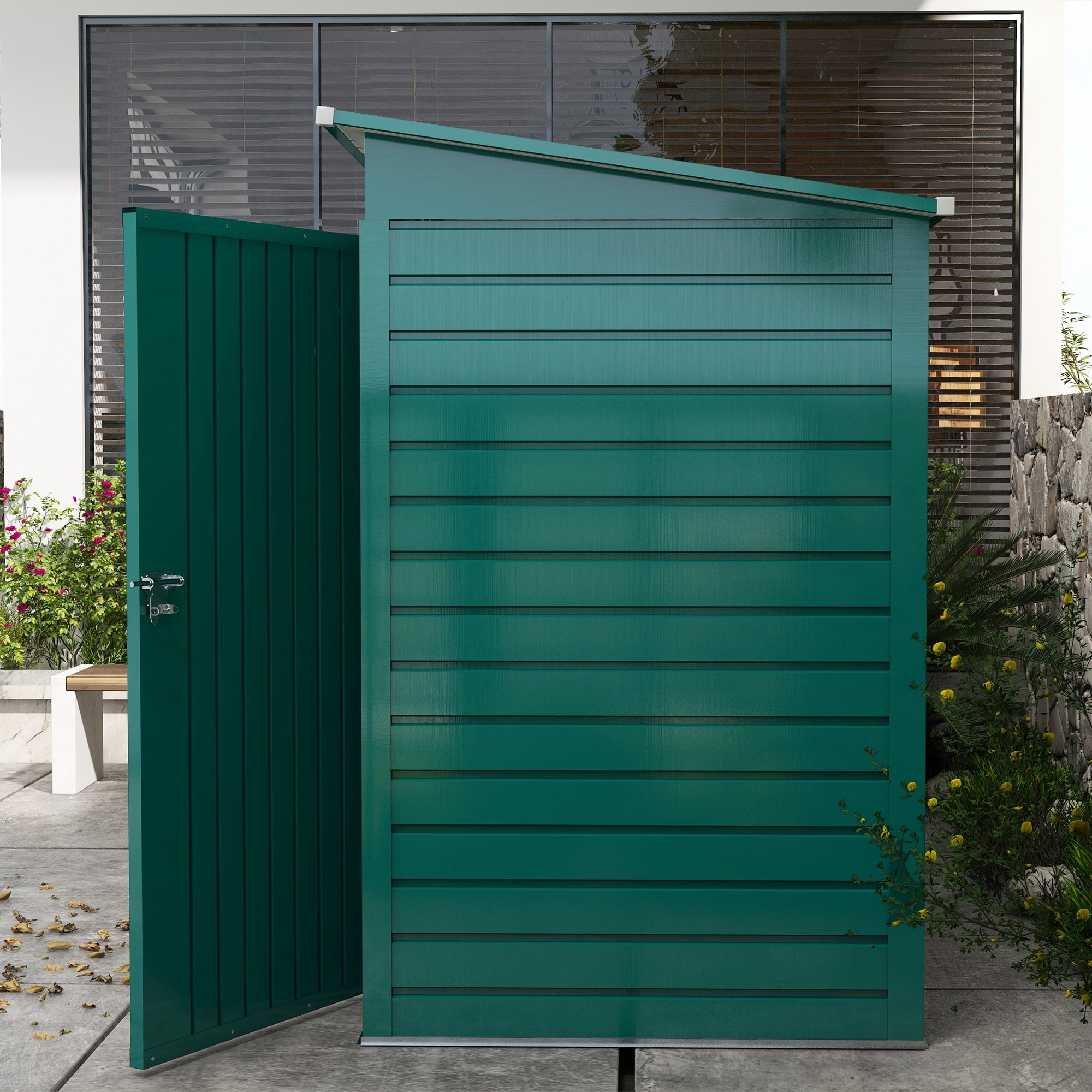 Caseta de Jardín Exterior 2,7m² 249x121x183 cm Cobertizo de Jardín Exterior con Doble Puerta 2 Ventilaciones y Pestillo Cobertizo para Terraza Patio Verde