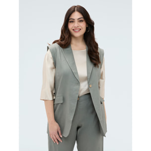Fiorella Rubino - Gilet sartoriale in misto lino - Verde militare