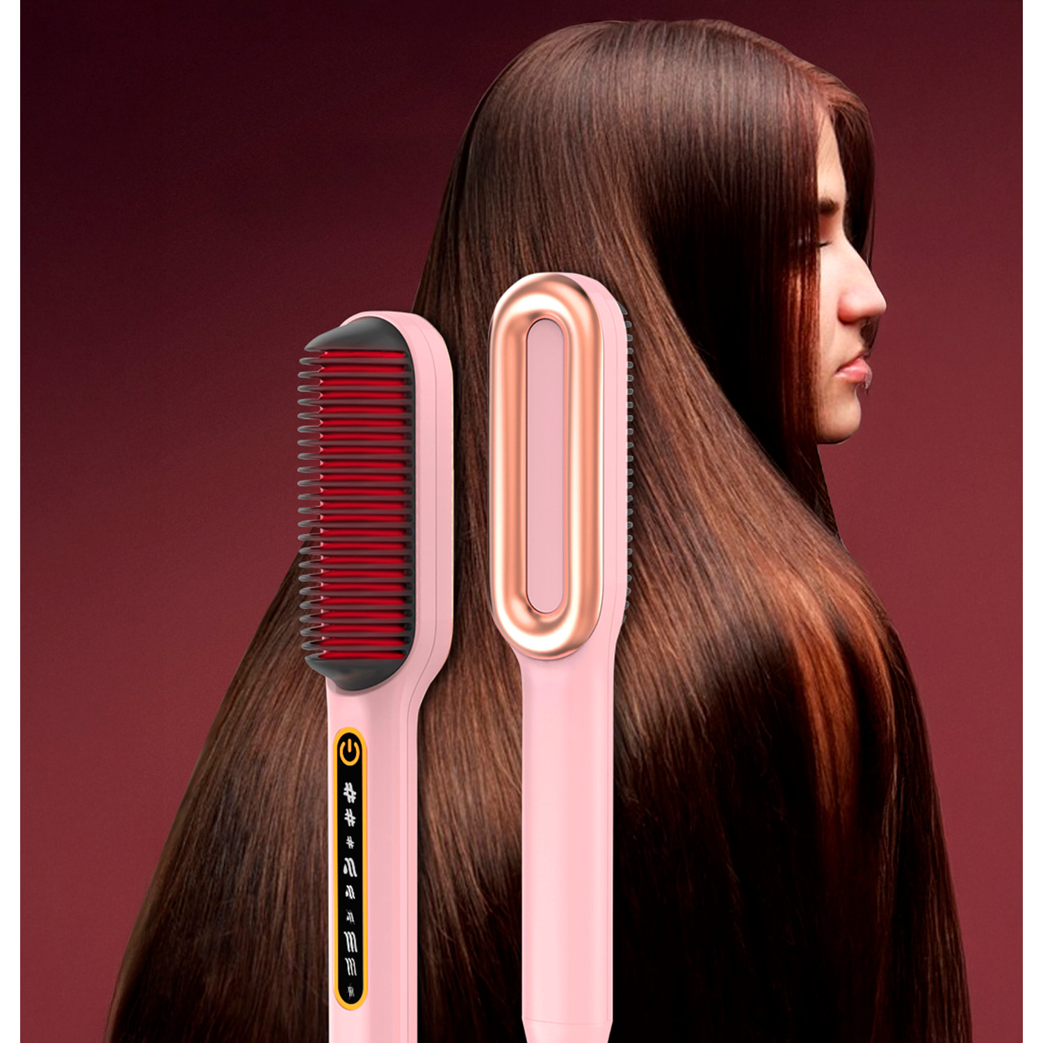 Cepillo alisador de pelo de 50W. 9 niveles de calor de 120°C a 210°C.