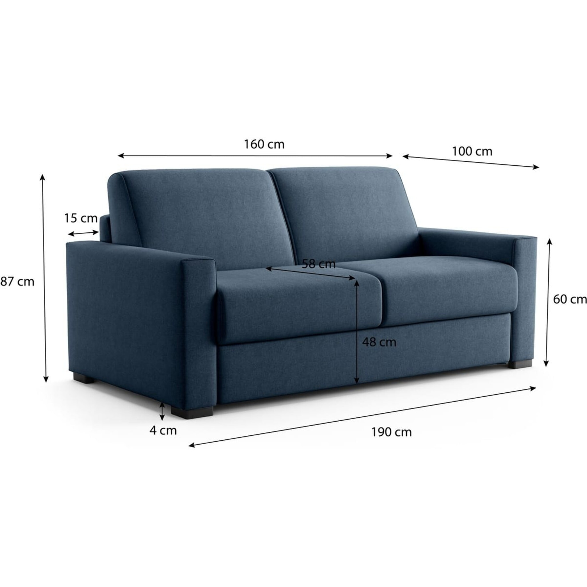 Canapé droit convertible 3 places en tissu chenille - ouverture express - ANZIO