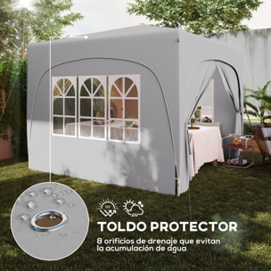 Carpa Plegable 3x3 m, Pop-up, Cenador Pabellón de Jardín con Altura Ajustable de 3 Niveles, 4 Paredes Laterales, Ventanas y Bolsa Transporte, UPF50+, Impermeable para Fiestas, Exterior, Gris