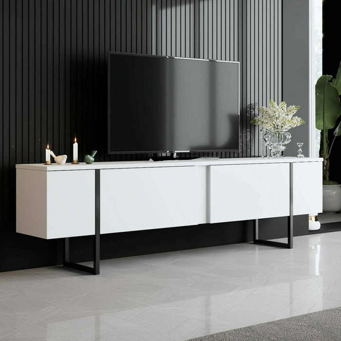 Mobile porta TV Dgridell, Credenza da soggiorno, Armadio basso per TV, Base parete attrezzata, 180x30h50 cm, Bianco e Nero