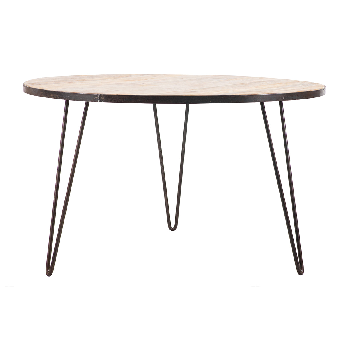 Table à manger ronde industrielle bois manguier massif et métal D125 cm ATELIER