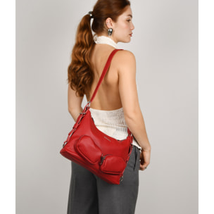 Bolso de hombro rojo con bolsillos