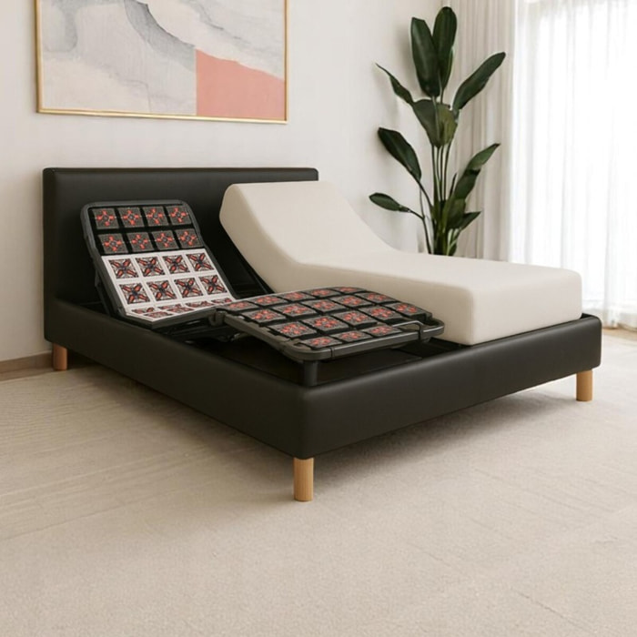 Literie orthopédique électrique à plots ergonomiques | 5 zones de confort | Contours et tête de lit inclus | Robuste et confortable| Moteur et Télécommande inclus