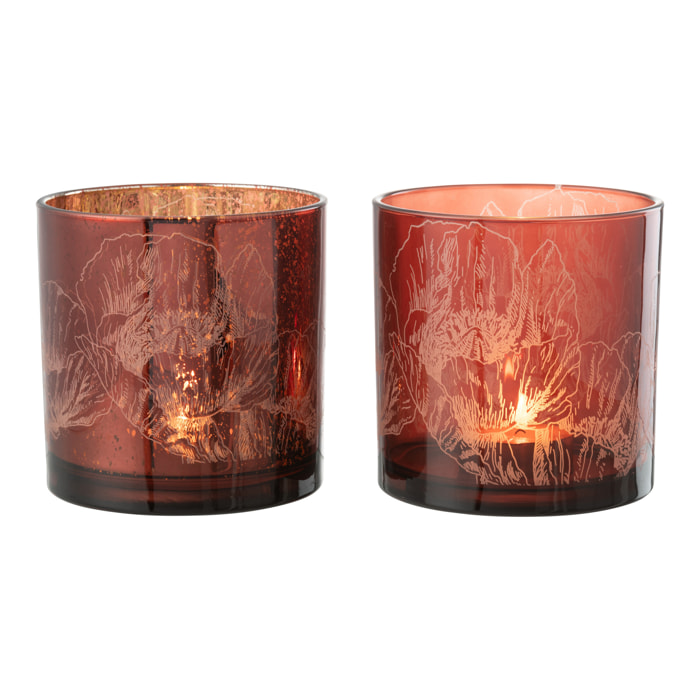 J-Line photophore Fleurs - verre - bordeaux - large - 2 pcs
