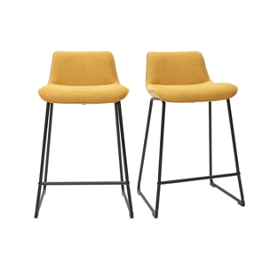 Tabourets de bar en tissu effet velours texturé jaune moutarde et métal H65 cm (lot de 2) BOOST