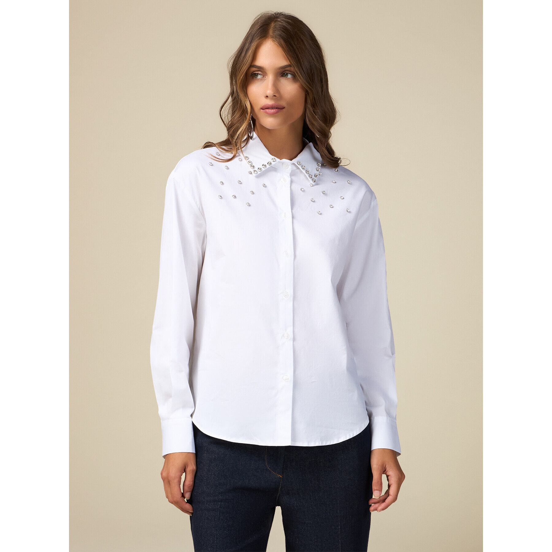 Oltre - Camicia con pietre crystal - Bianco