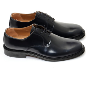 Derby stringate in pelle abrasivato con fondo cuoio antiscivolo Blu