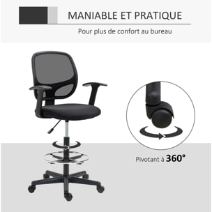 Chaise bureau ergonomique assise haute réglable 110-132cm pivotant 360° maille respirante noir