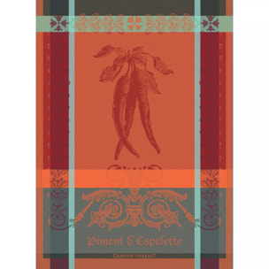 Torchon pur coton motif jacquard orange rouge Piment d'espelette epices