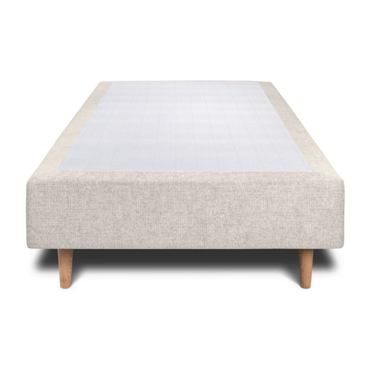 Lit avec tête de lit bandes horizontales tissu et sommier tapissier Ep20