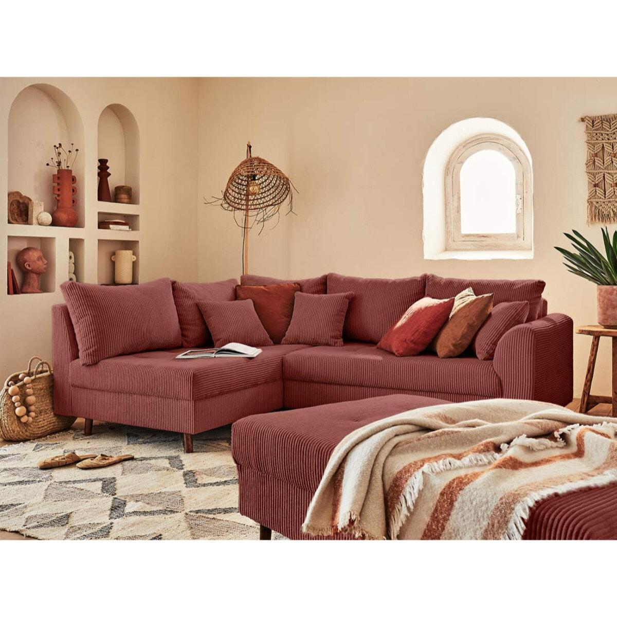 Rune - pouf modulable - en velours côtelé - Terracotta