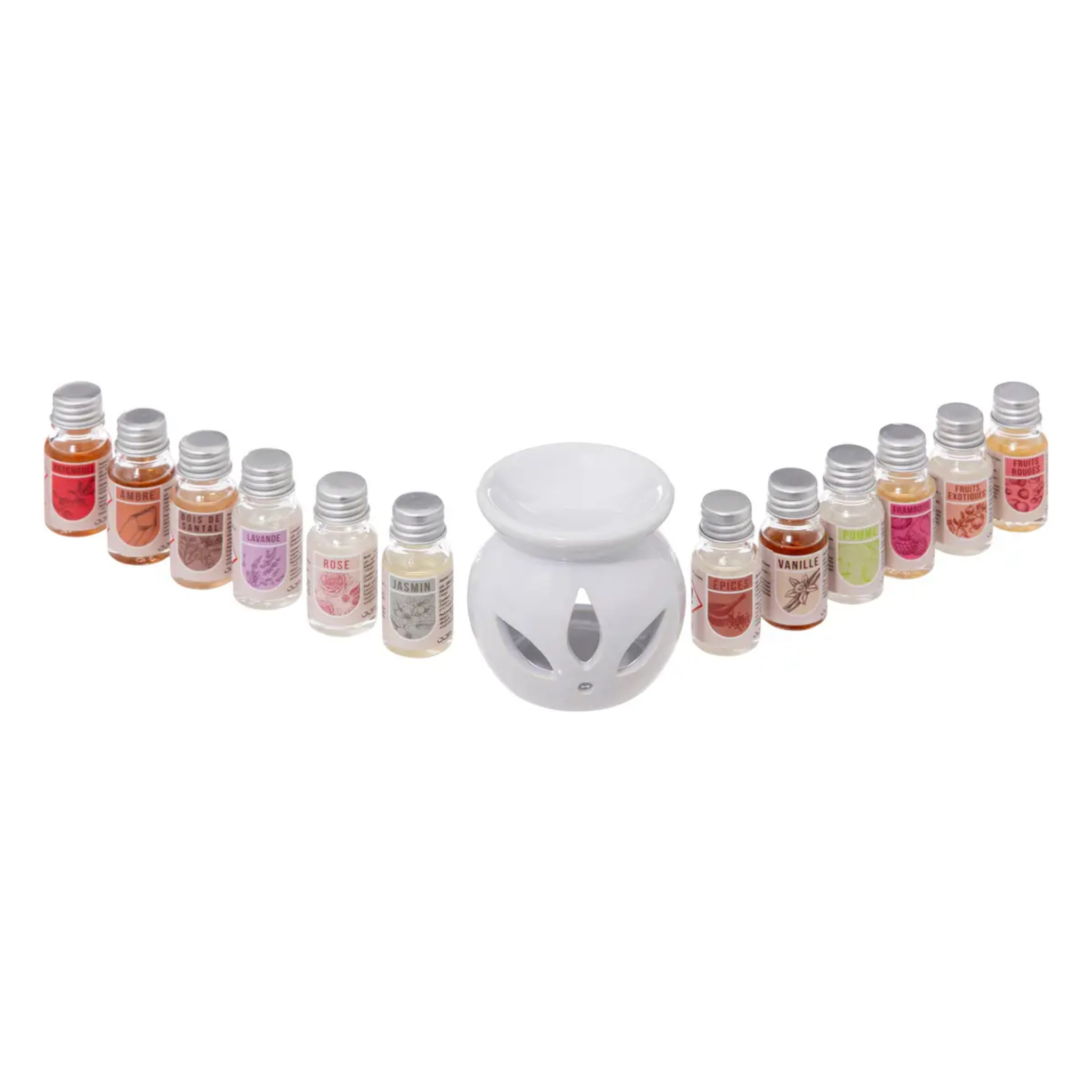 Brûle-parfum Kili avec 12 huiles parfumées 10ml assorti