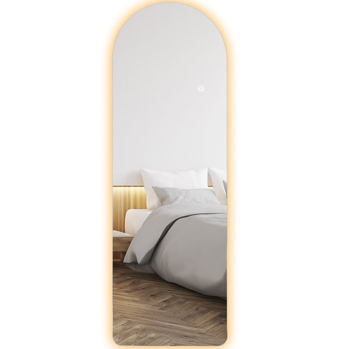 Miroir mural LED arqué pleine longueur dim. 40L x 120H cm - miroir LED réglable tactile - verre trempé