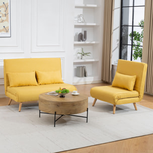 Sofá Cama Individual 3 en 1, Sillón Cama Plegable con Respaldo Ajustable en 5 Posiciones, Asiento Amplio, Almohada Acolchada, Patas de Madera, 72x75x85 cm, Amarillo