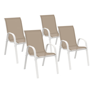 Chaises de jardin empilables textilène blanc beige - lot de 4